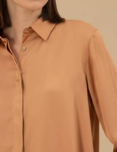 Kahverengi Comfort Fit Saten Gömlek