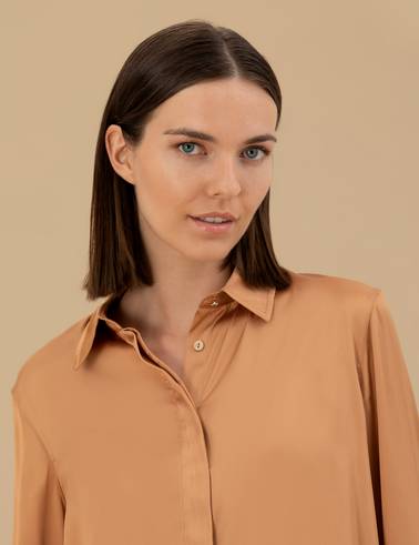 Kahverengi Comfort Fit Saten Gömlek
