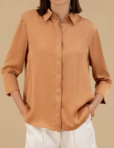 Kahverengi Comfort Fit Saten Gömlek