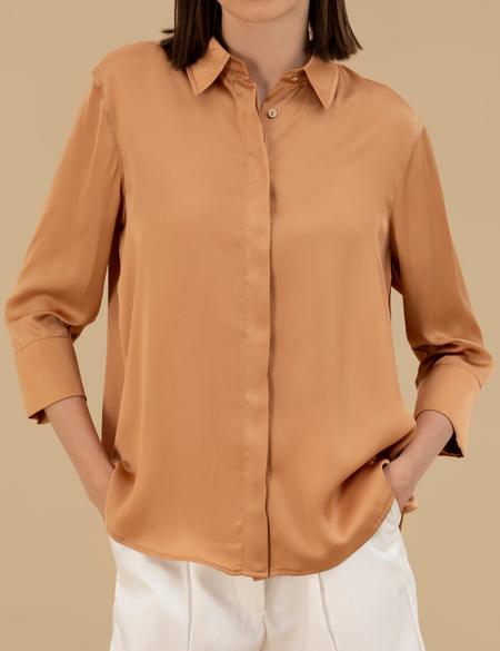 Kahverengi Comfort Fit Saten Gömlek - 50262890035