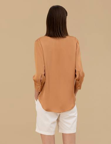 Kahverengi Comfort Fit Saten Gömlek