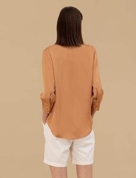 Kahverengi Comfort Fit Saten Gömlek - 50262890035