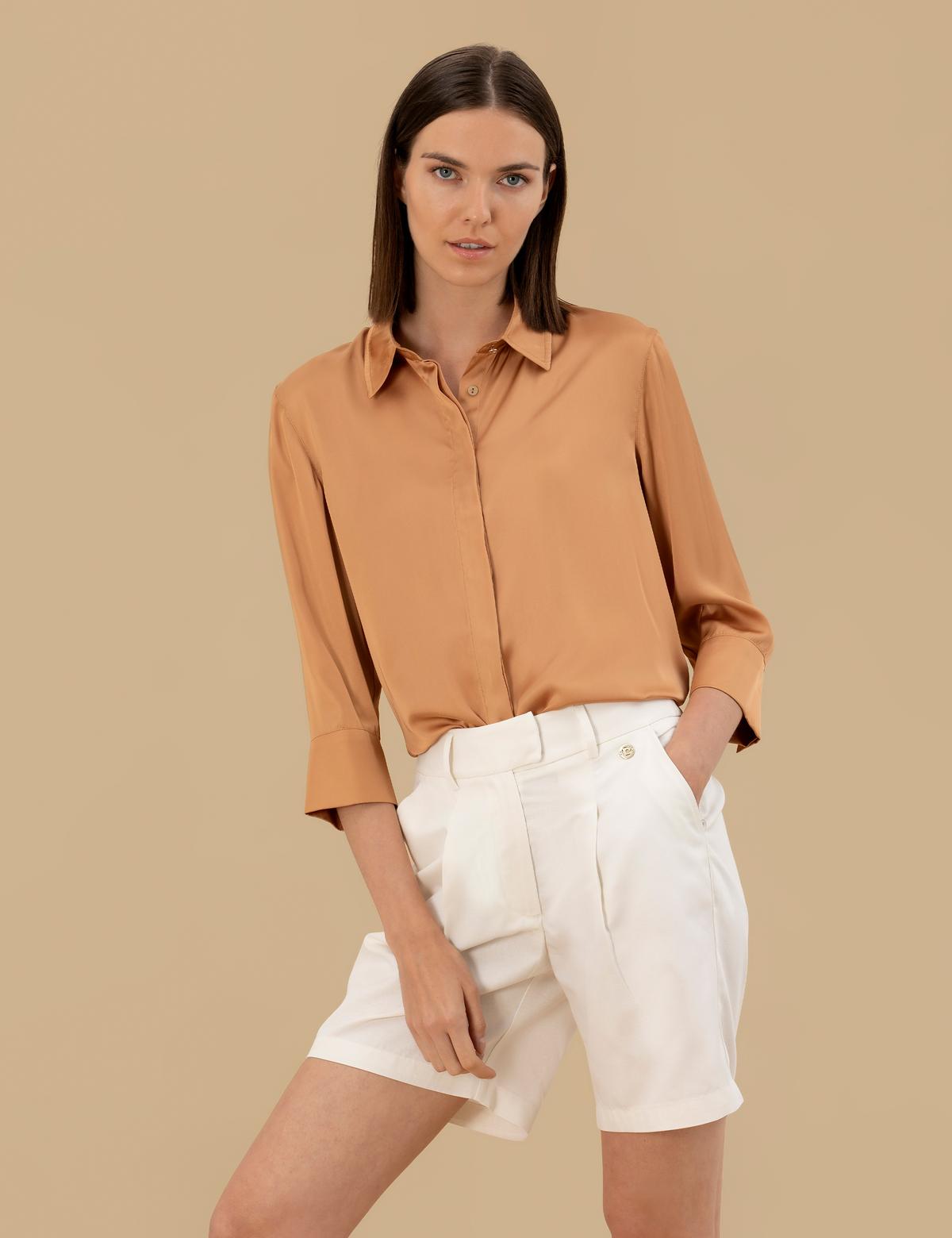 Kahverengi Comfort Fit Saten Gömlek