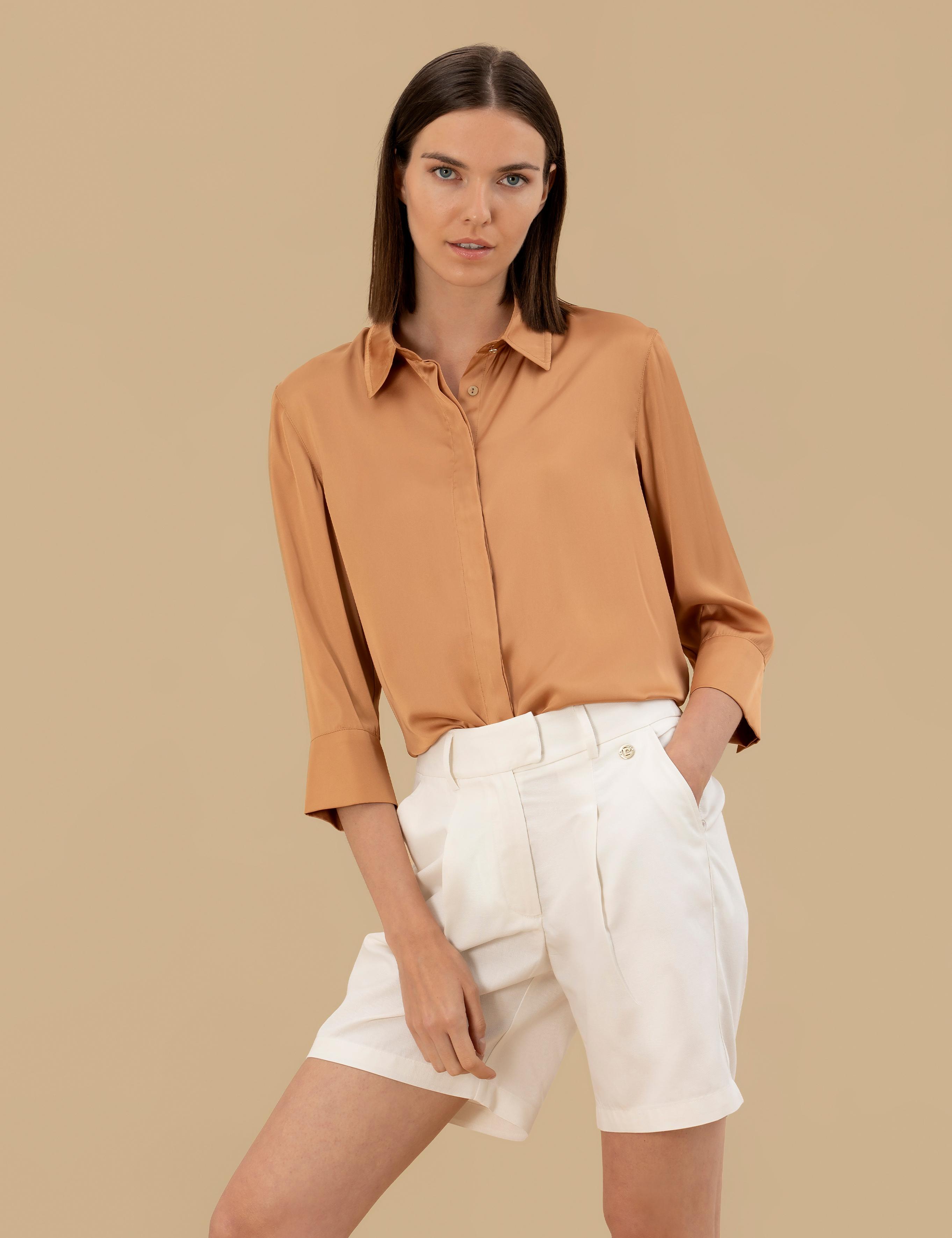 Kahverengi Comfort Fit Saten Gömlek