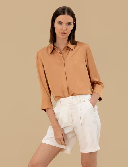 Kahverengi Comfort Fit Saten Gömlek - 50262890035