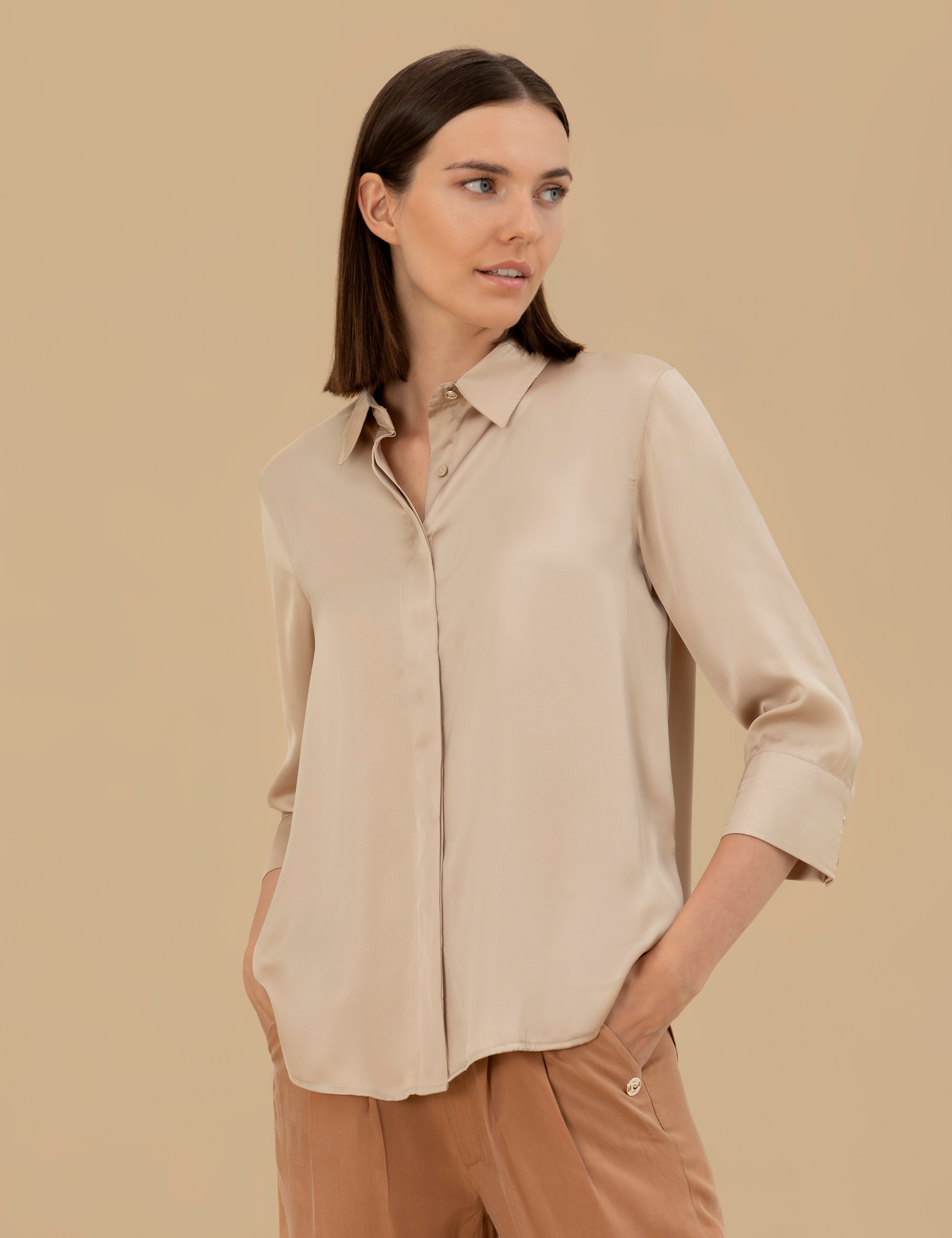Kum Comfort Fit Saten Gömlek - Image 3