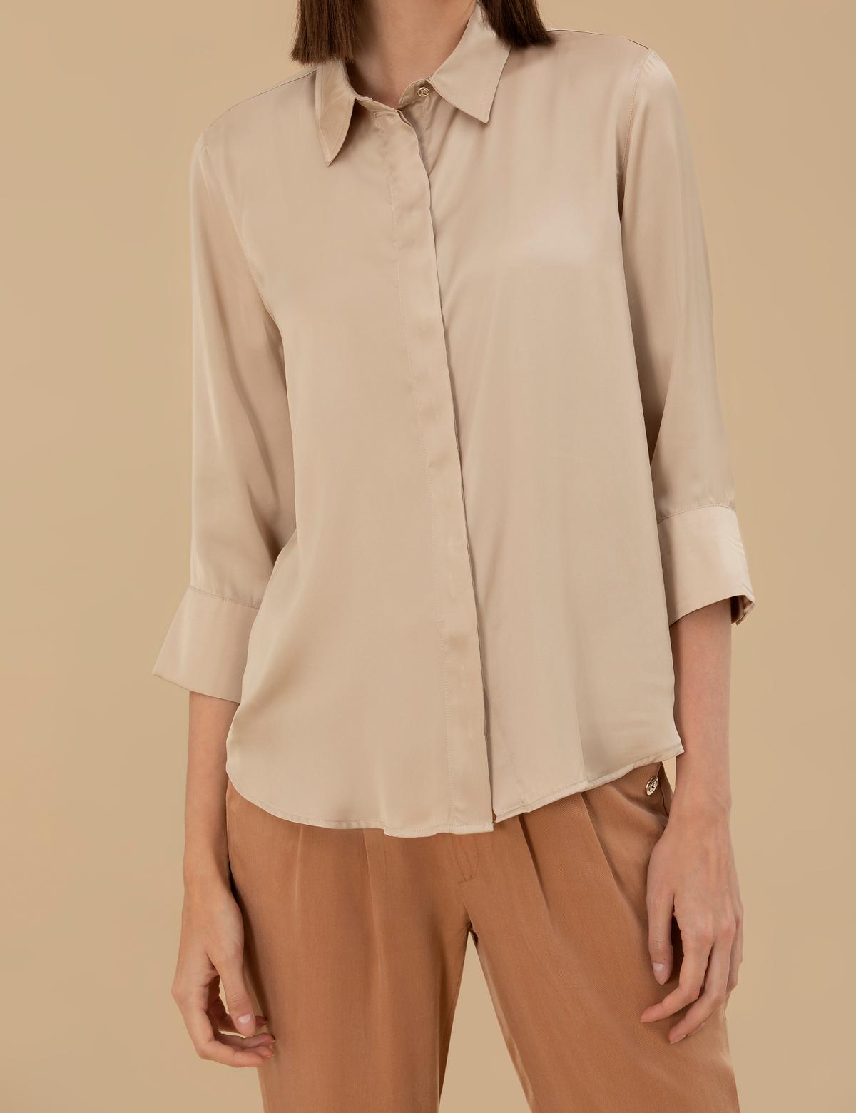 Kum Comfort Fit Saten Gömlek - 50262890043