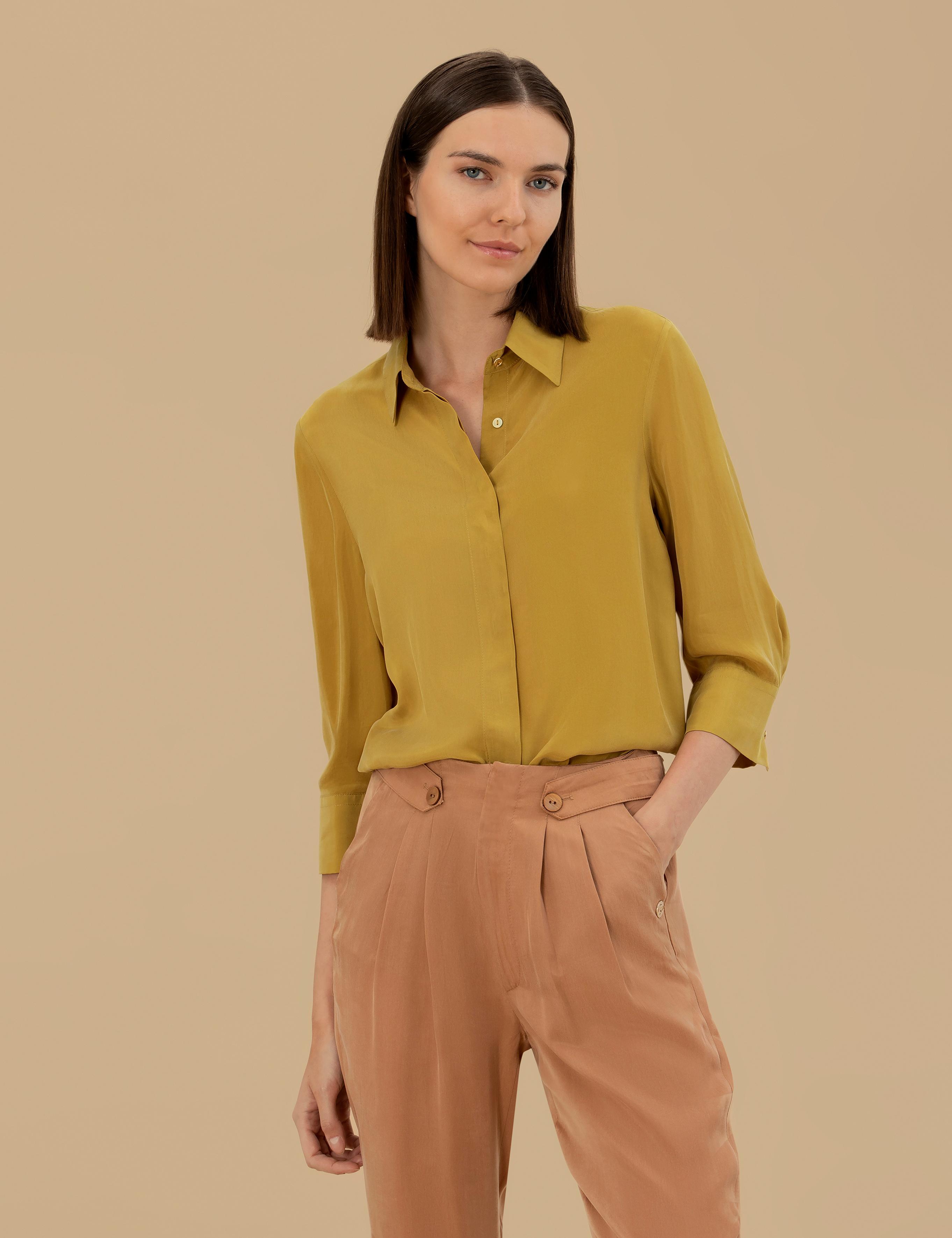 Yeşil  Cupro Comfort Fit Uzun Kollu Gömlek