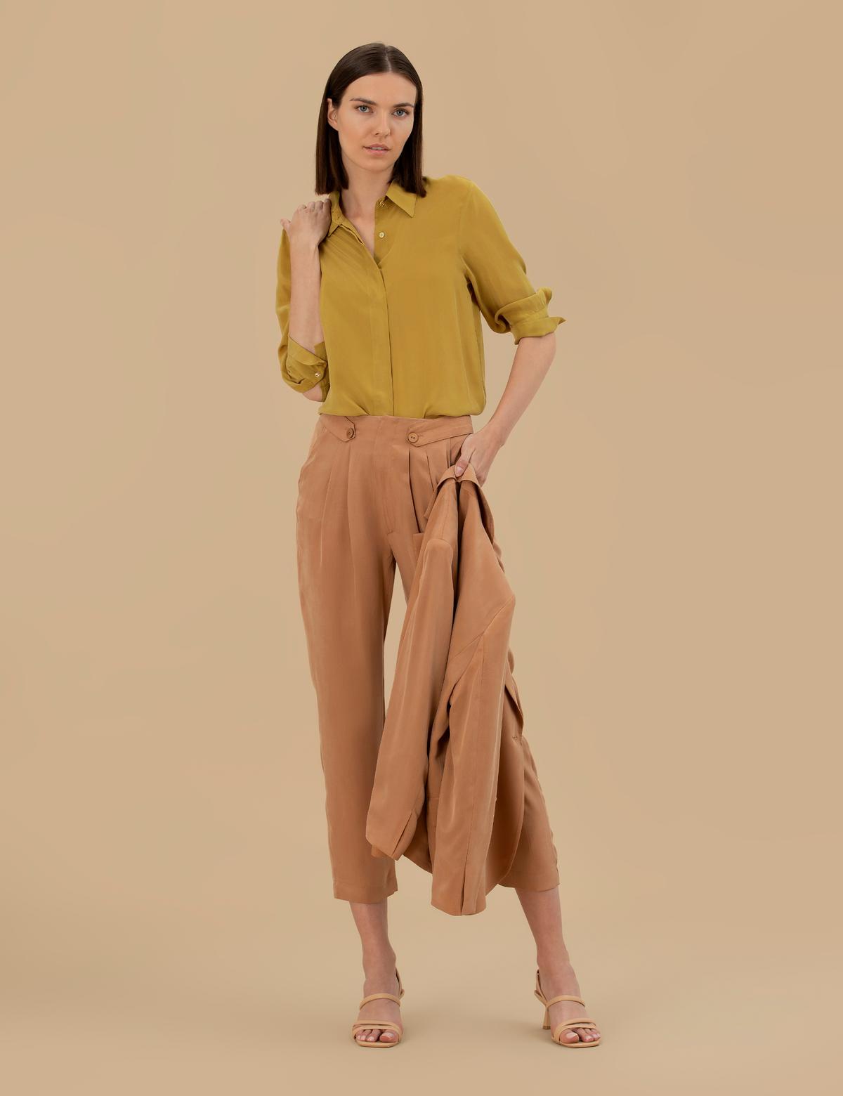 Yeşil  Cupro Comfort Fit Uzun Kollu Gömlek