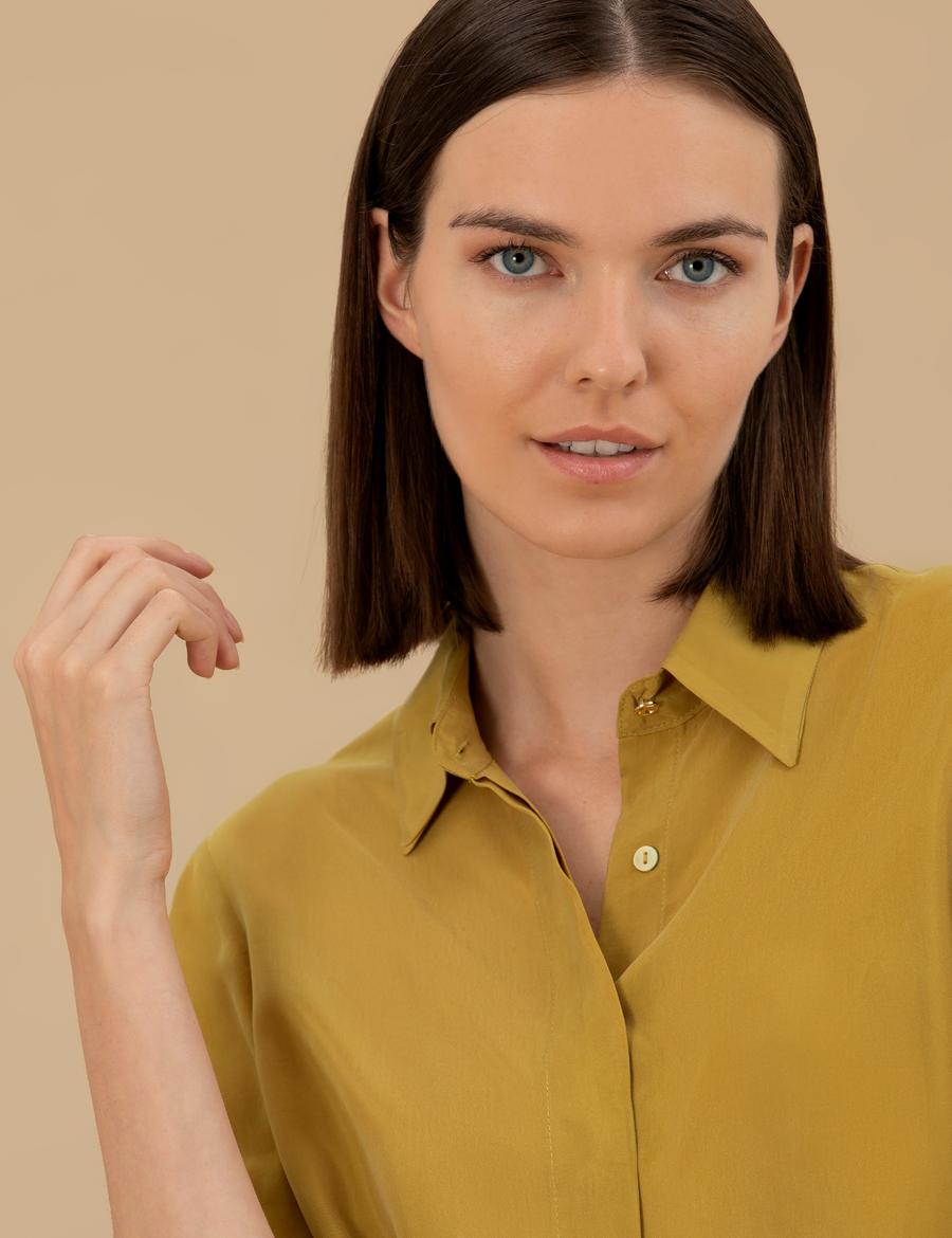 Yeşil  Cupro Comfort Fit Uzun Kollu Gömlek