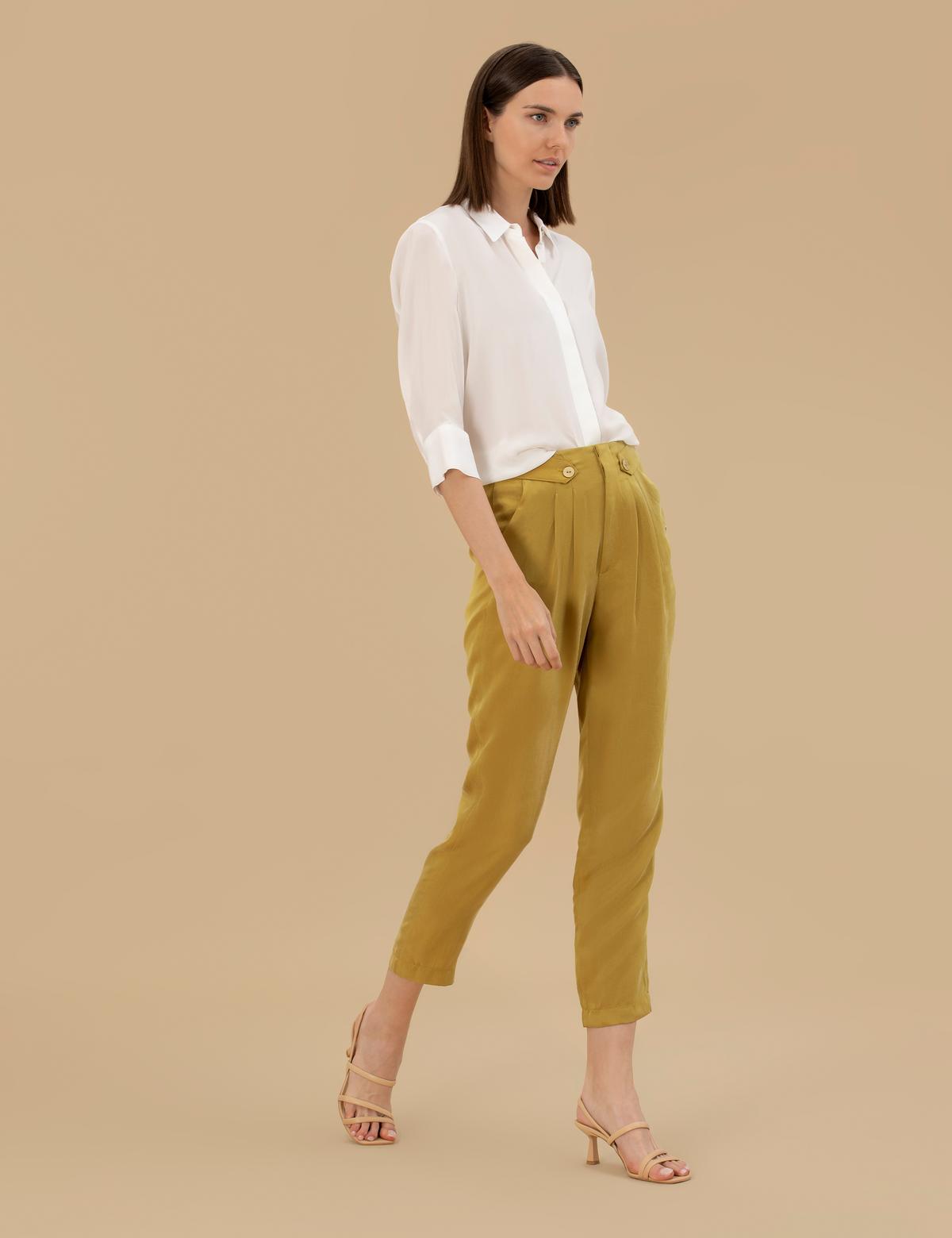 Yeşil Kupro Kumaş Pantolon - 50262597042