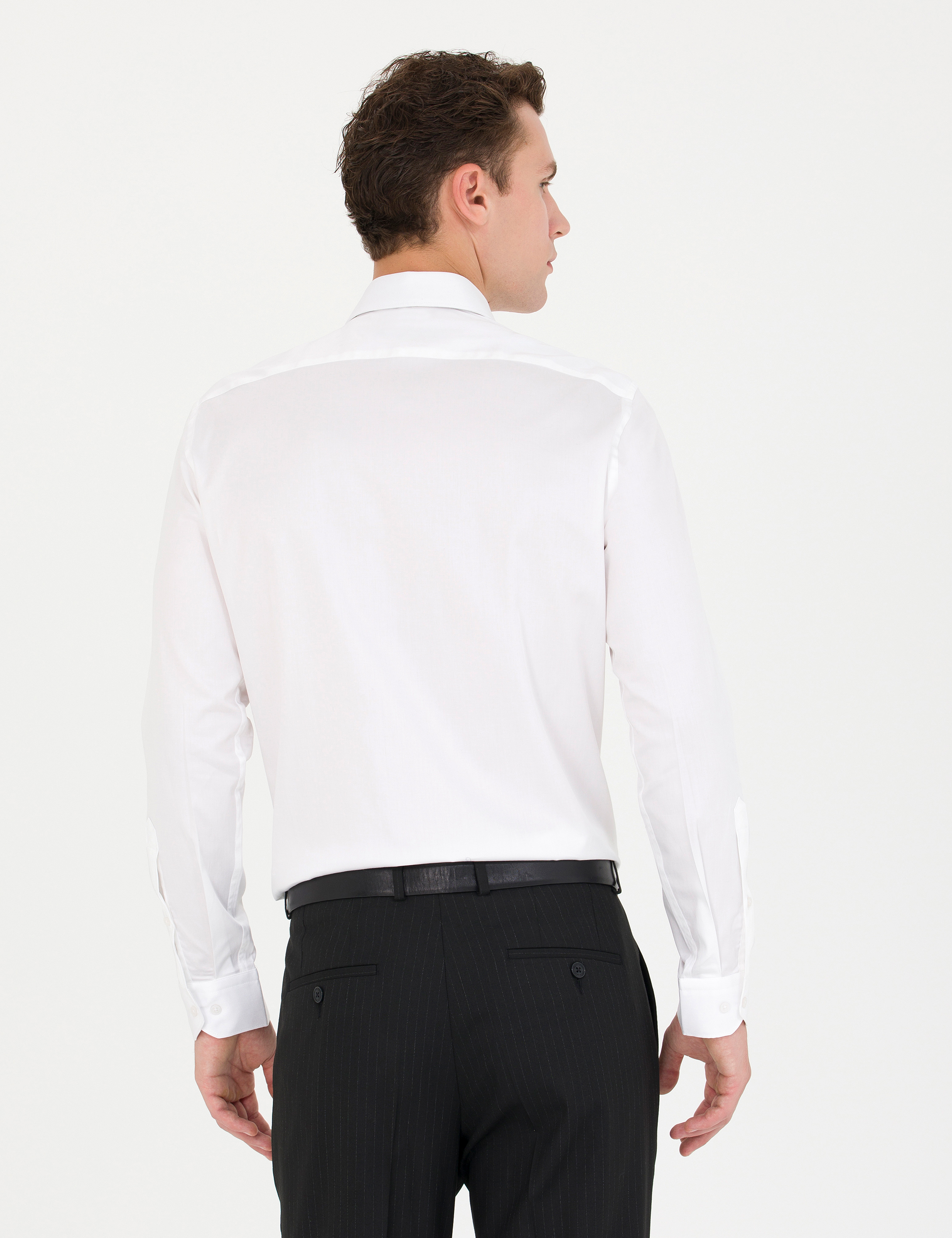 Pierre Cardin Beyaz %100 Pamuk Parlak Saten Slim Fit Uzun Kollu Basic Gömlek görsel 5