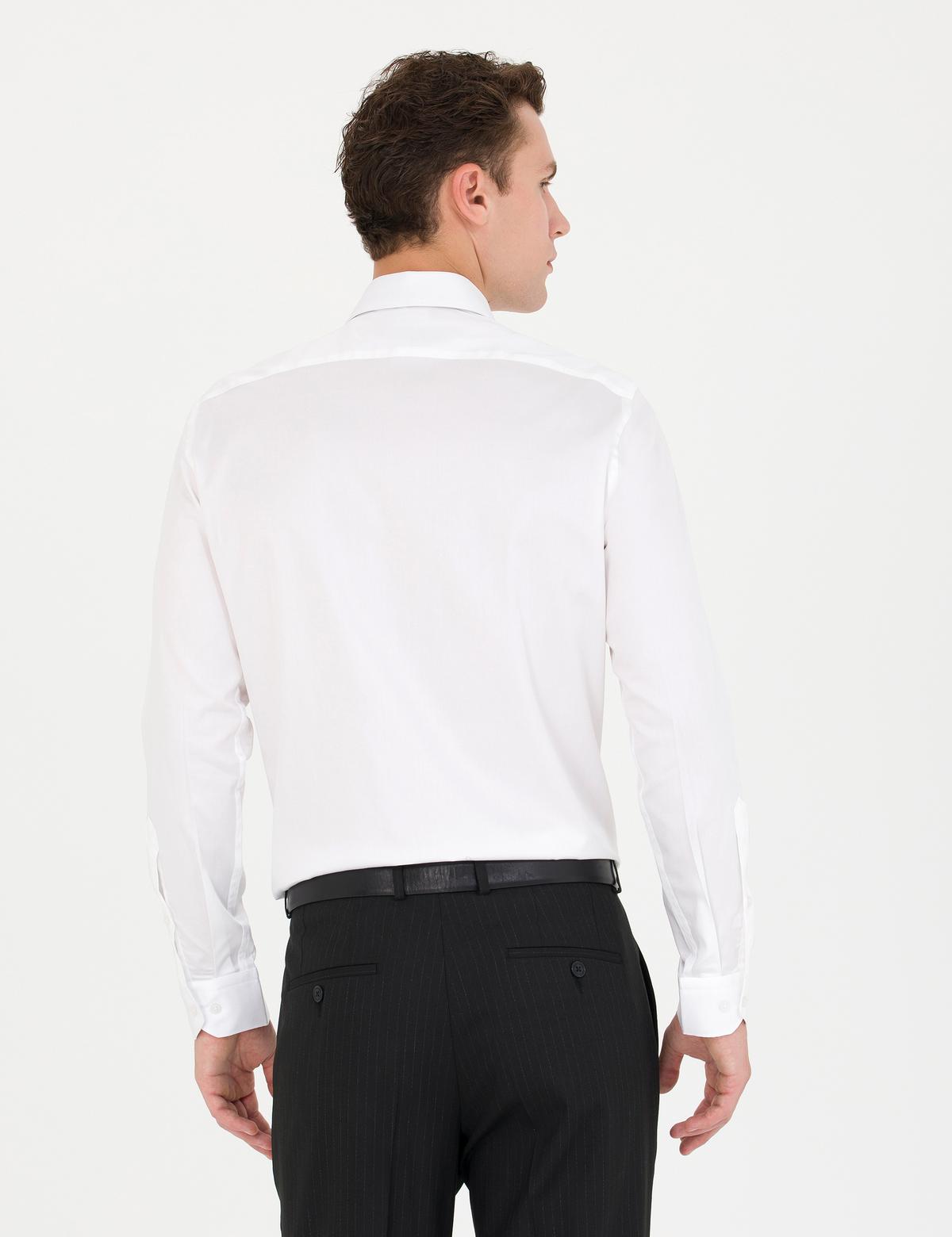 Beyaz Parlak Saten Slim Fit Uzun Kollu Basic Gömlek - 50277147017