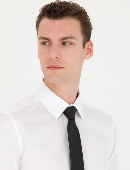 Beyaz Parlak Saten Slim Fit Uzun Kollu Basic Gömlek - 50277147017