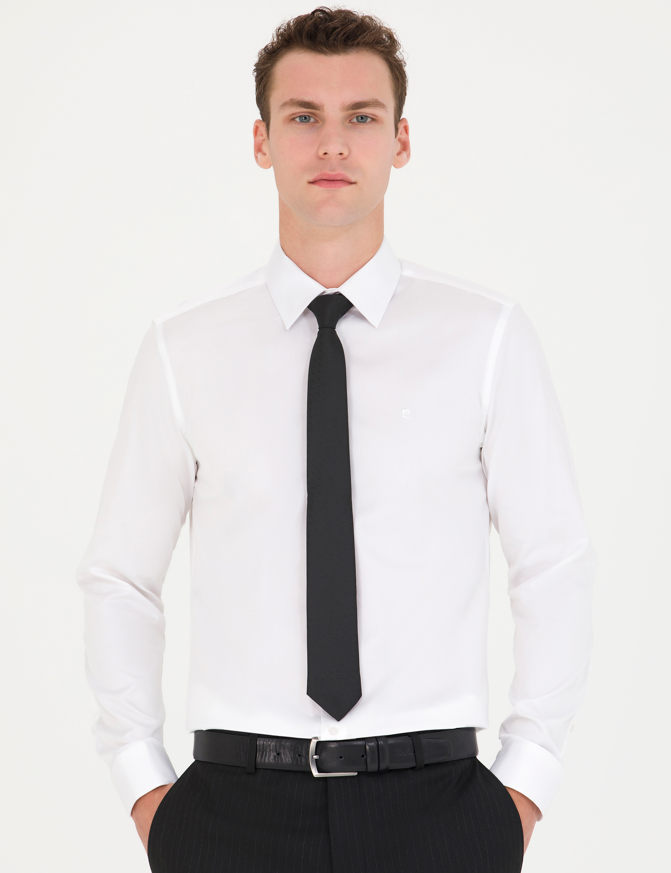Pierre Cardin Beyaz %100 Pamuk Parlak Saten Slim Fit Uzun Kollu Basic Gömlek görsel 3