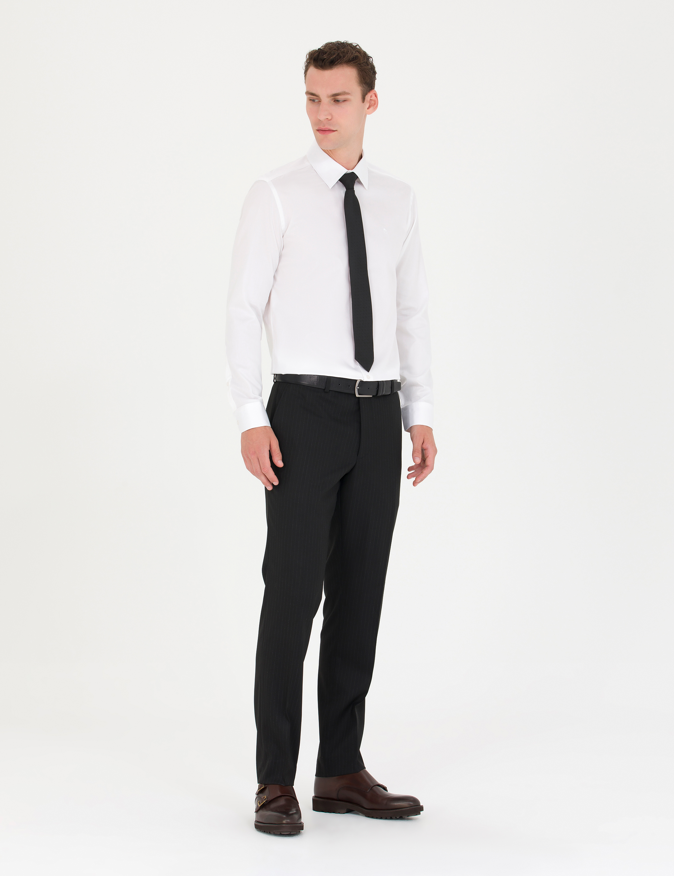 Pierre Cardin Beyaz %100 Pamuk Parlak Saten Slim Fit Uzun Kollu Basic Gömlek görsel 4