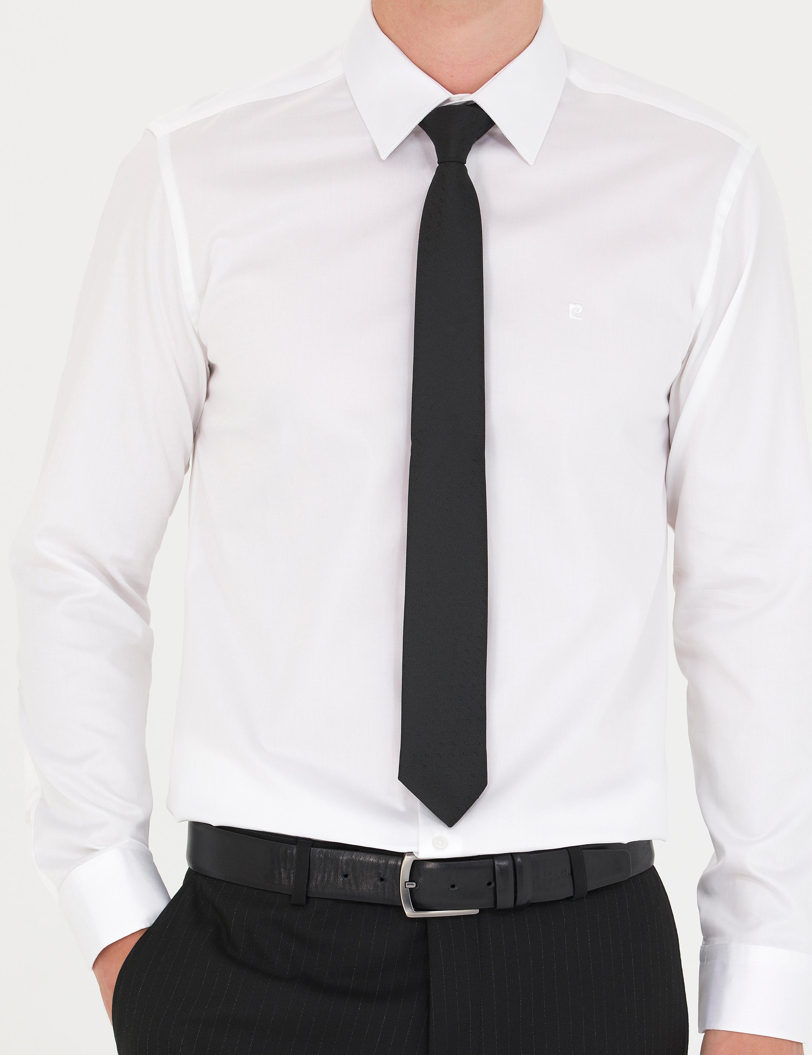 Beyaz Parlak Saten Slim Fit Uzun Kollu Basic Gömlek