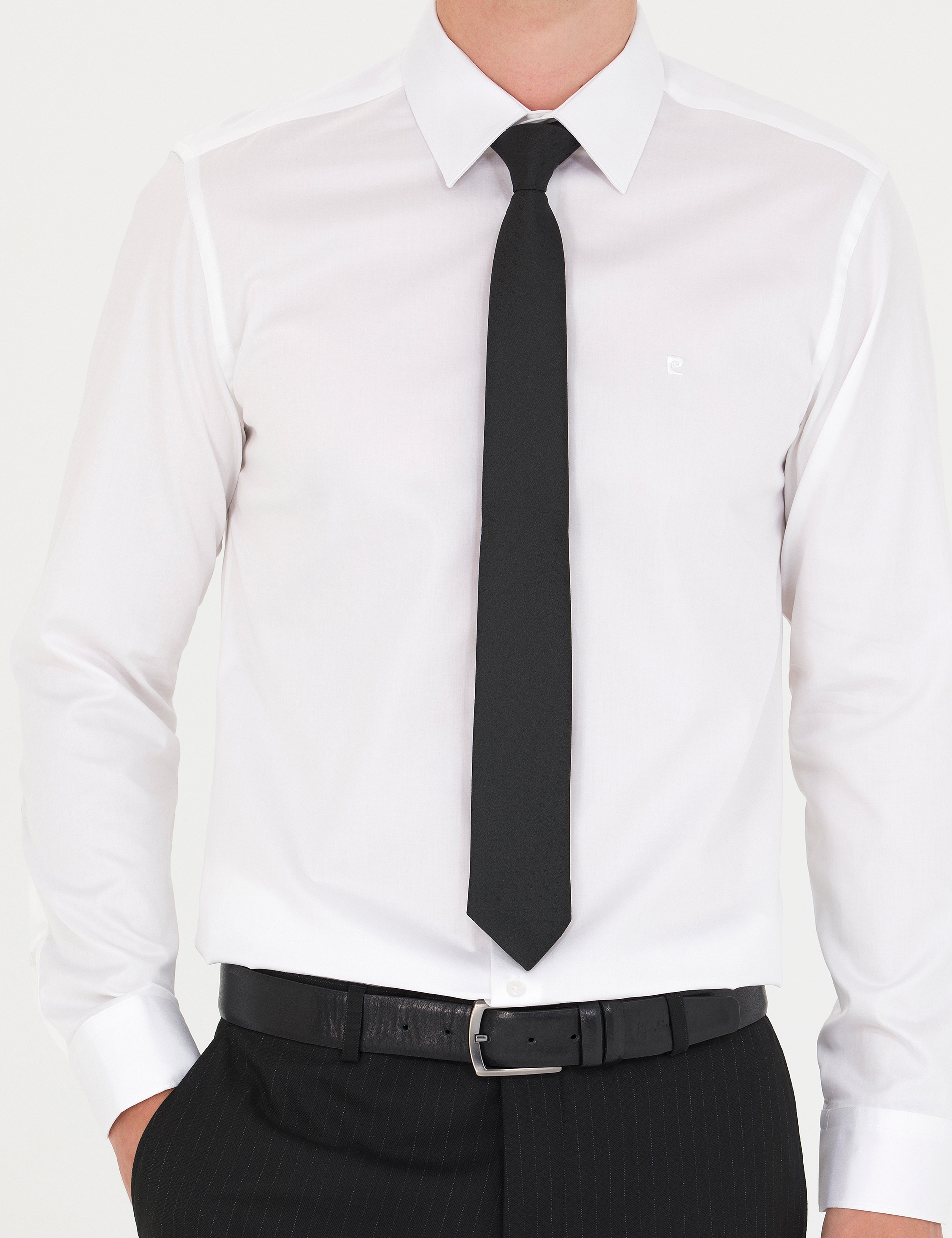 Beyaz %100 Pamuk Parlak Saten Slim Fit Uzun Kollu Basic Gömlek - Image 6