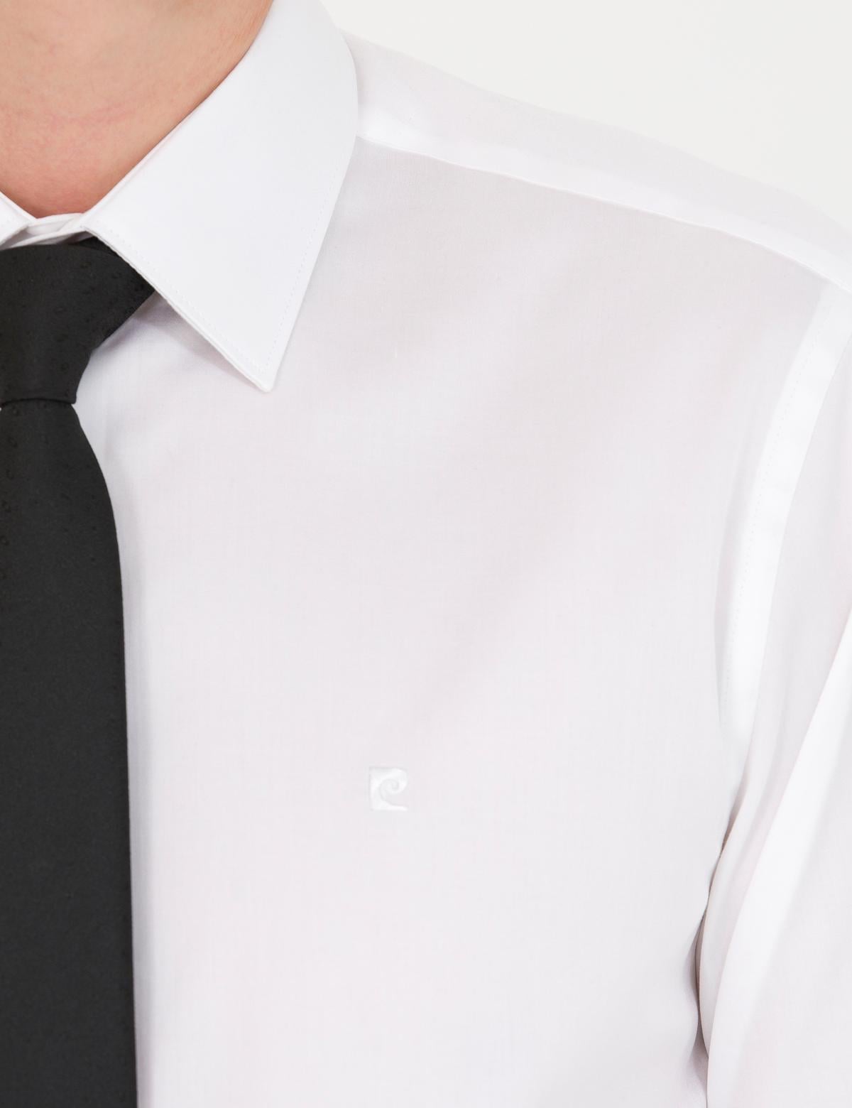 Beyaz Parlak Saten Slim Fit Uzun Kollu Basic Gömlek - 50277147017