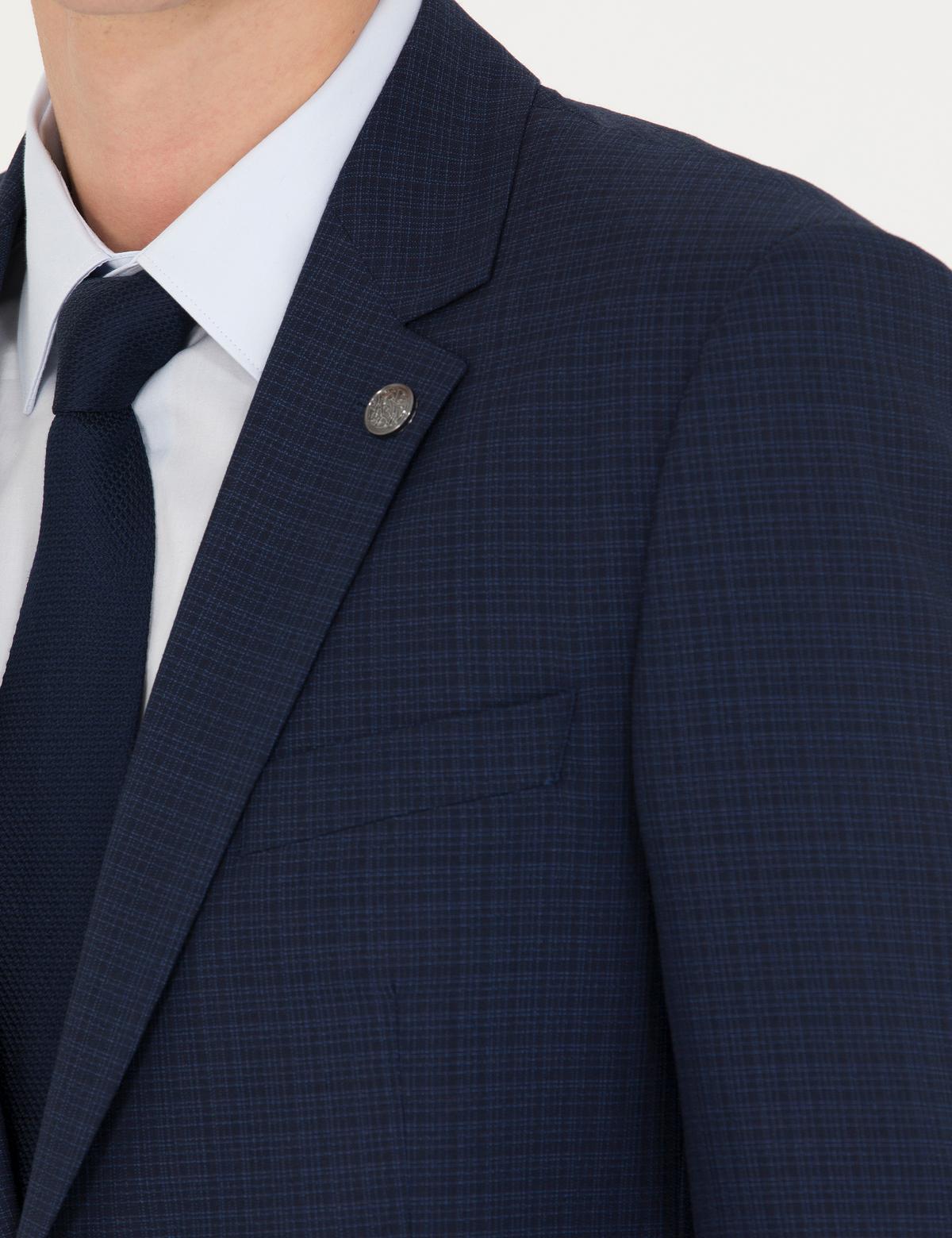 Kareli Lacivert Slim Fit Takım Elbise - 50277158044