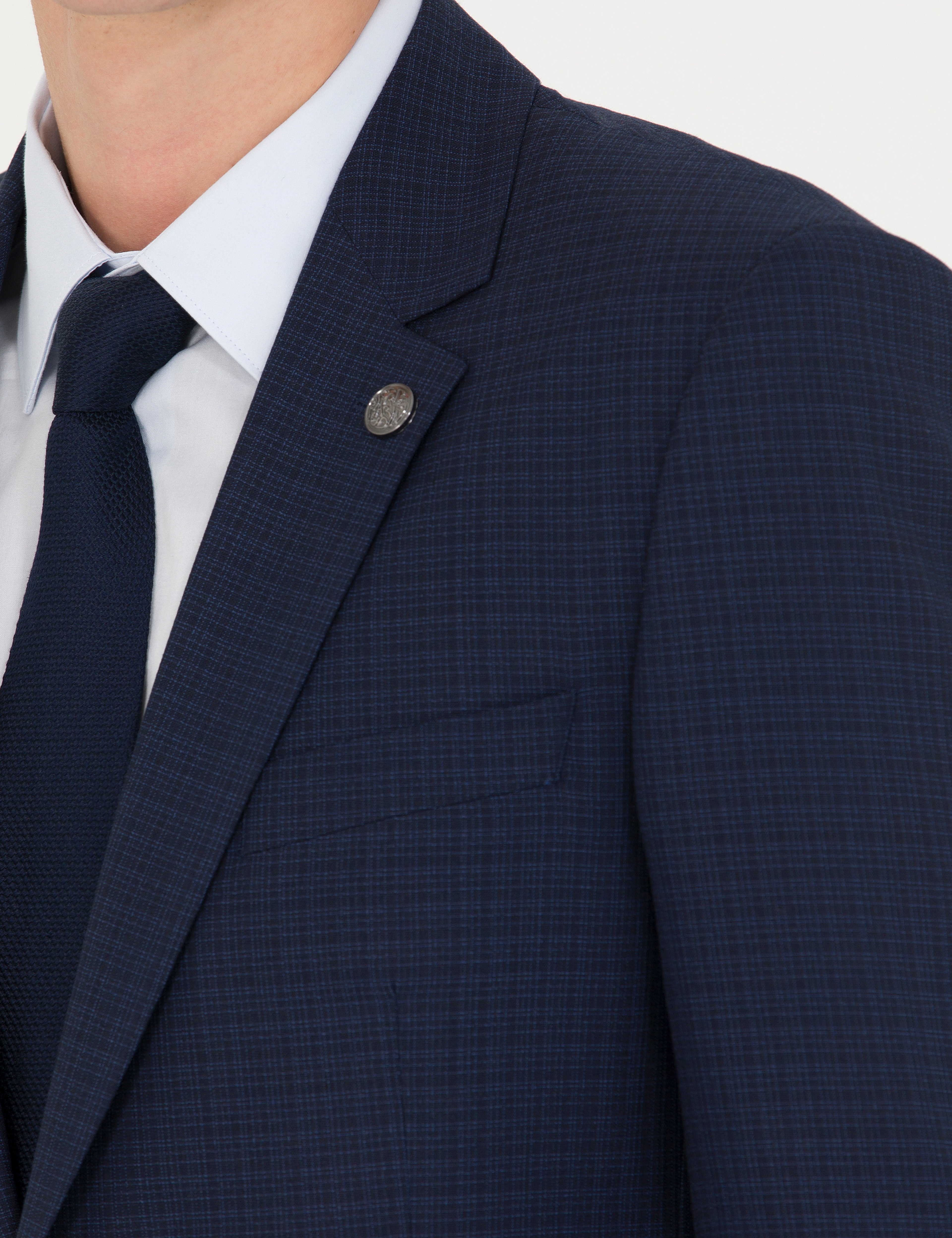 Kareli Lacivert Slim Fit Takım Elbise