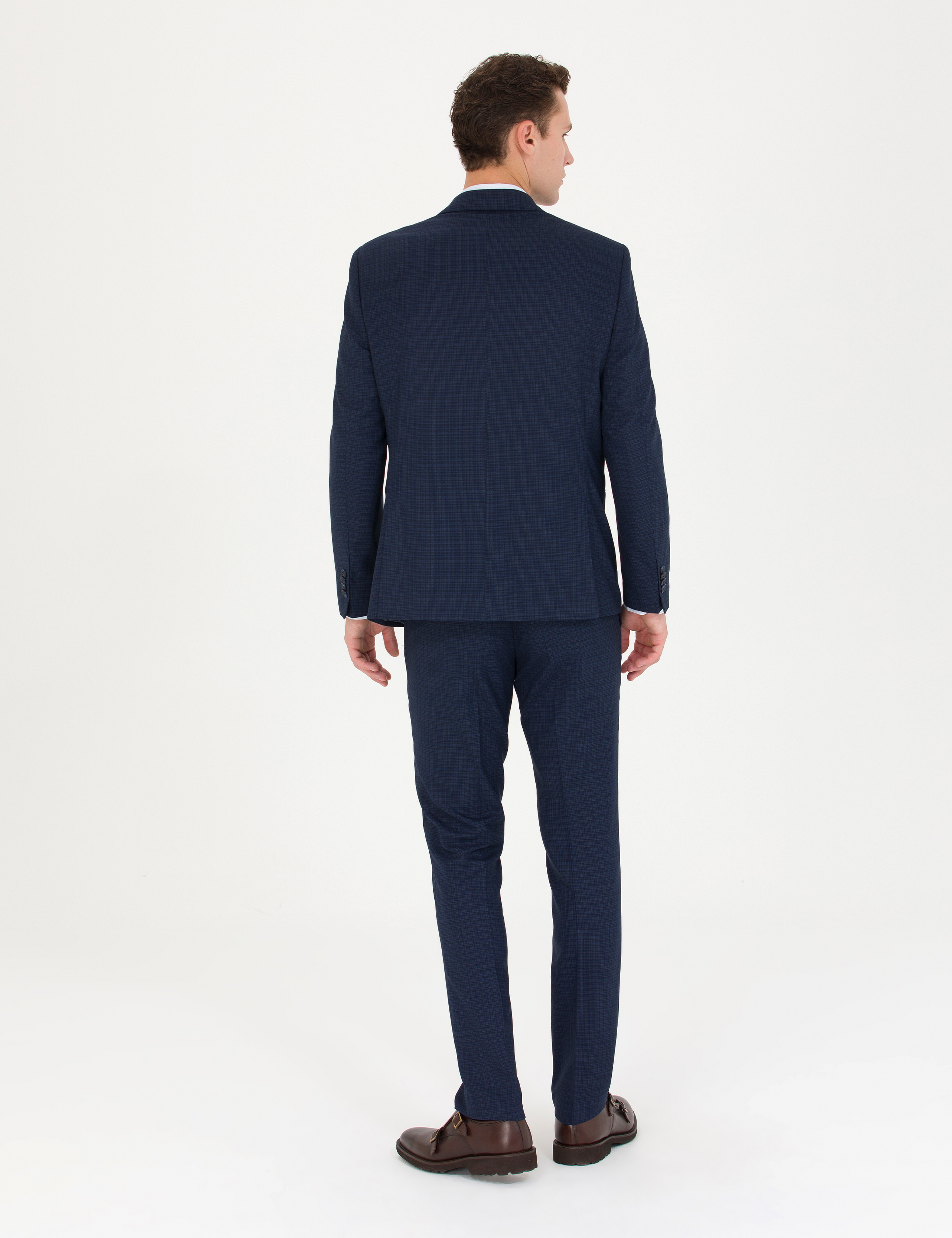 Kareli Lacivert Slim Fit Takım Elbise - Image 5