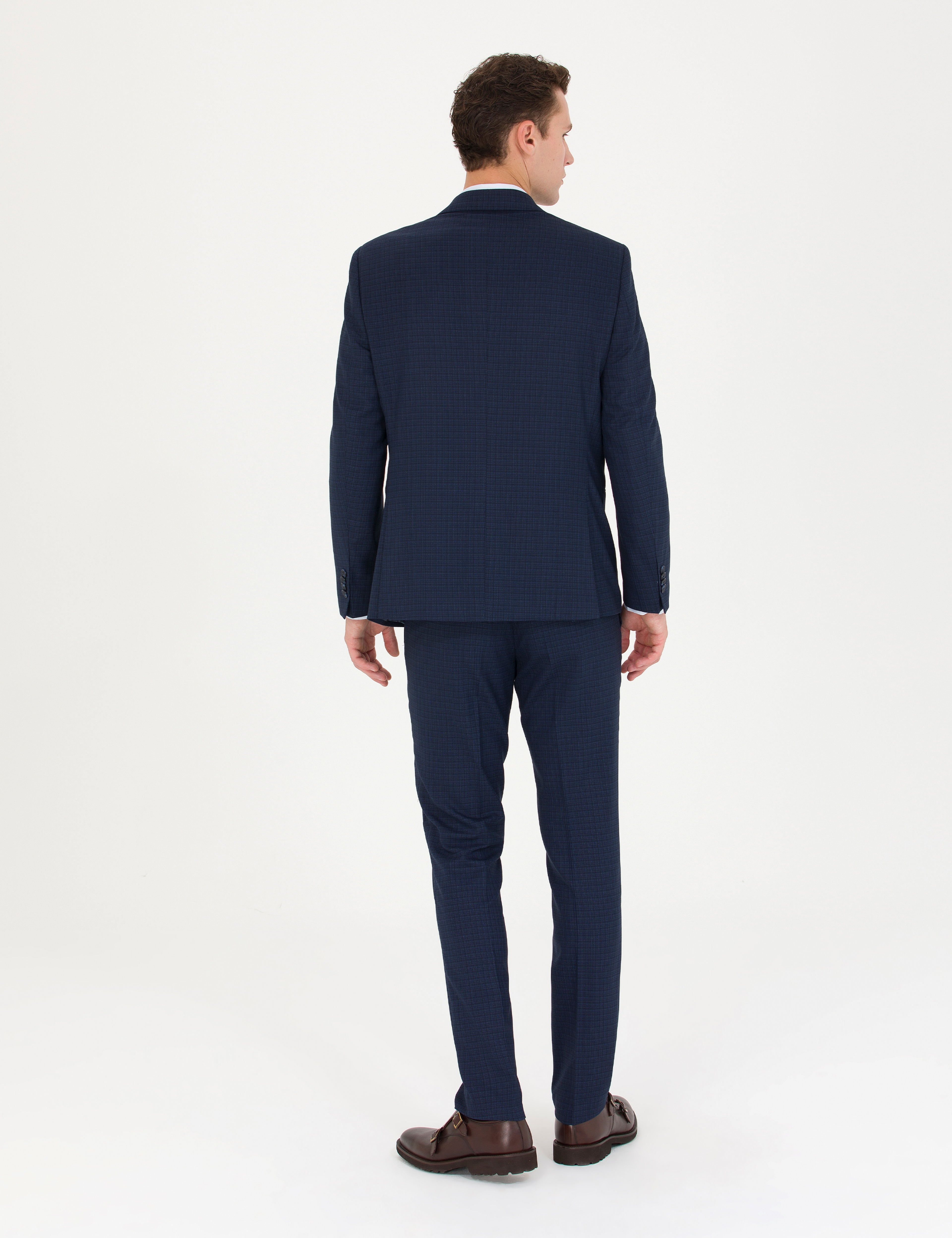 Kareli Lacivert Slim Fit Takım Elbise
