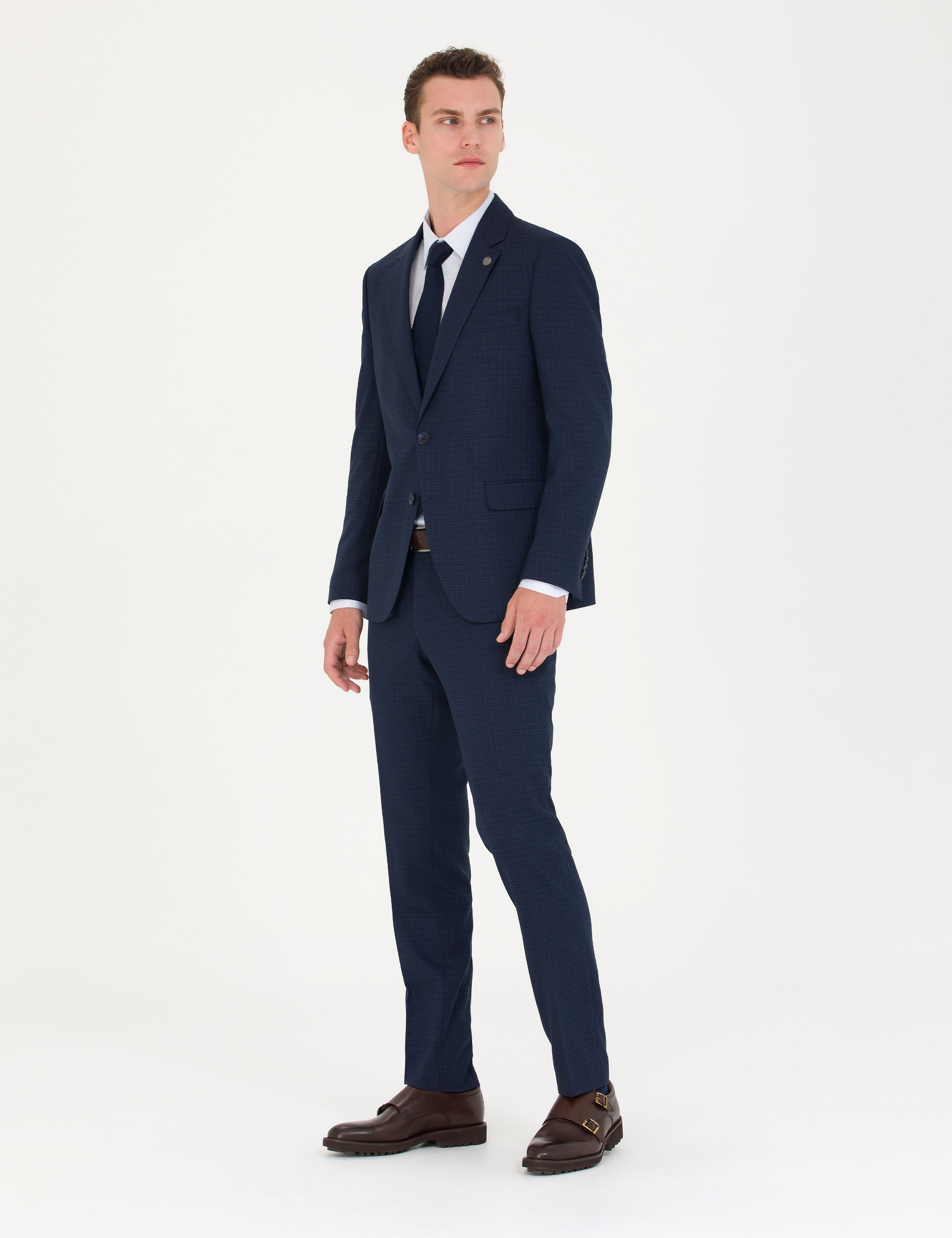 Kareli Lacivert Slim Fit Takım Elbise - Image 3