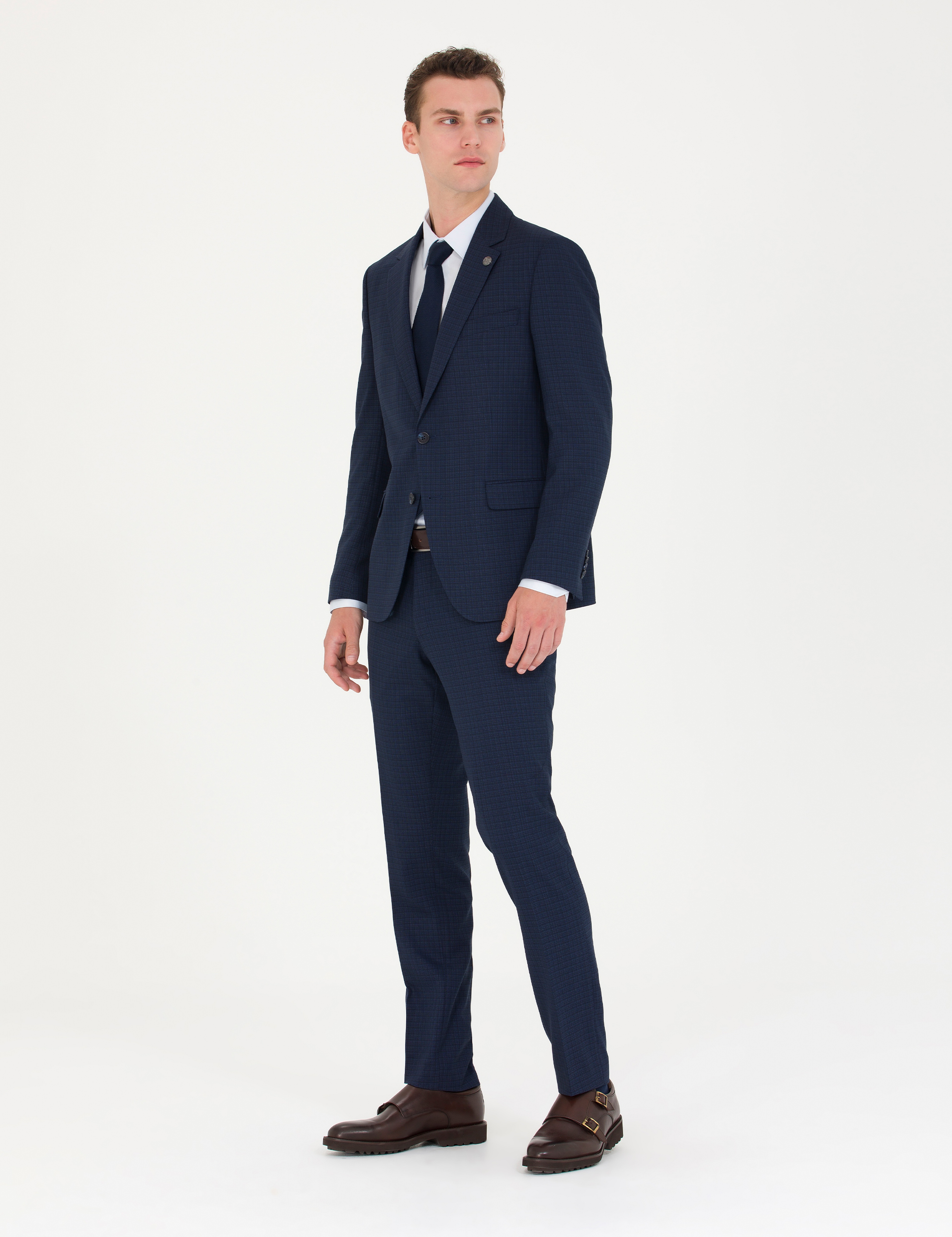 Kareli Lacivert Slim Fit Takım Elbise