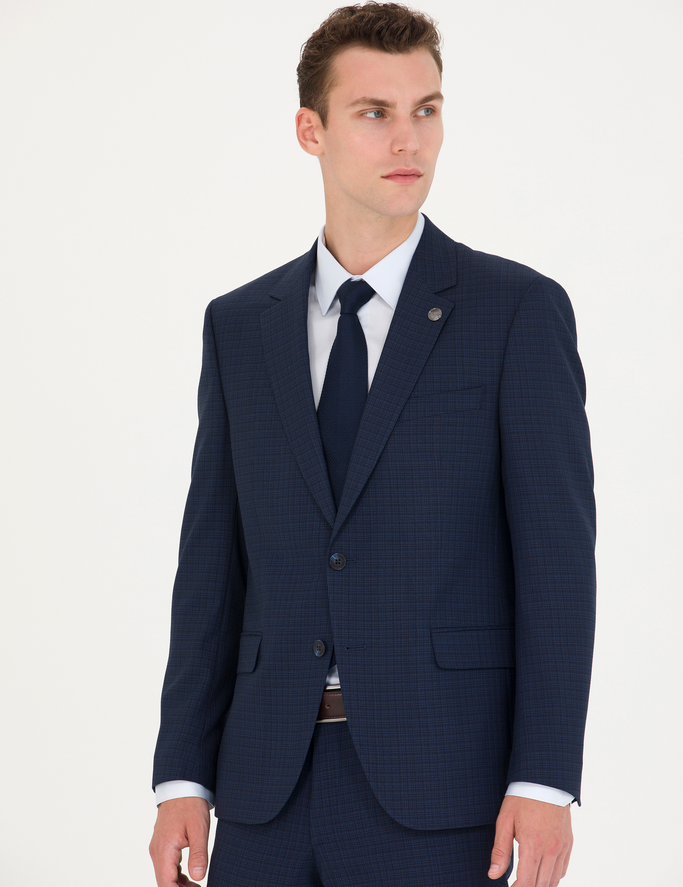 Kareli Lacivert Slim Fit Takım Elbise - Image 4