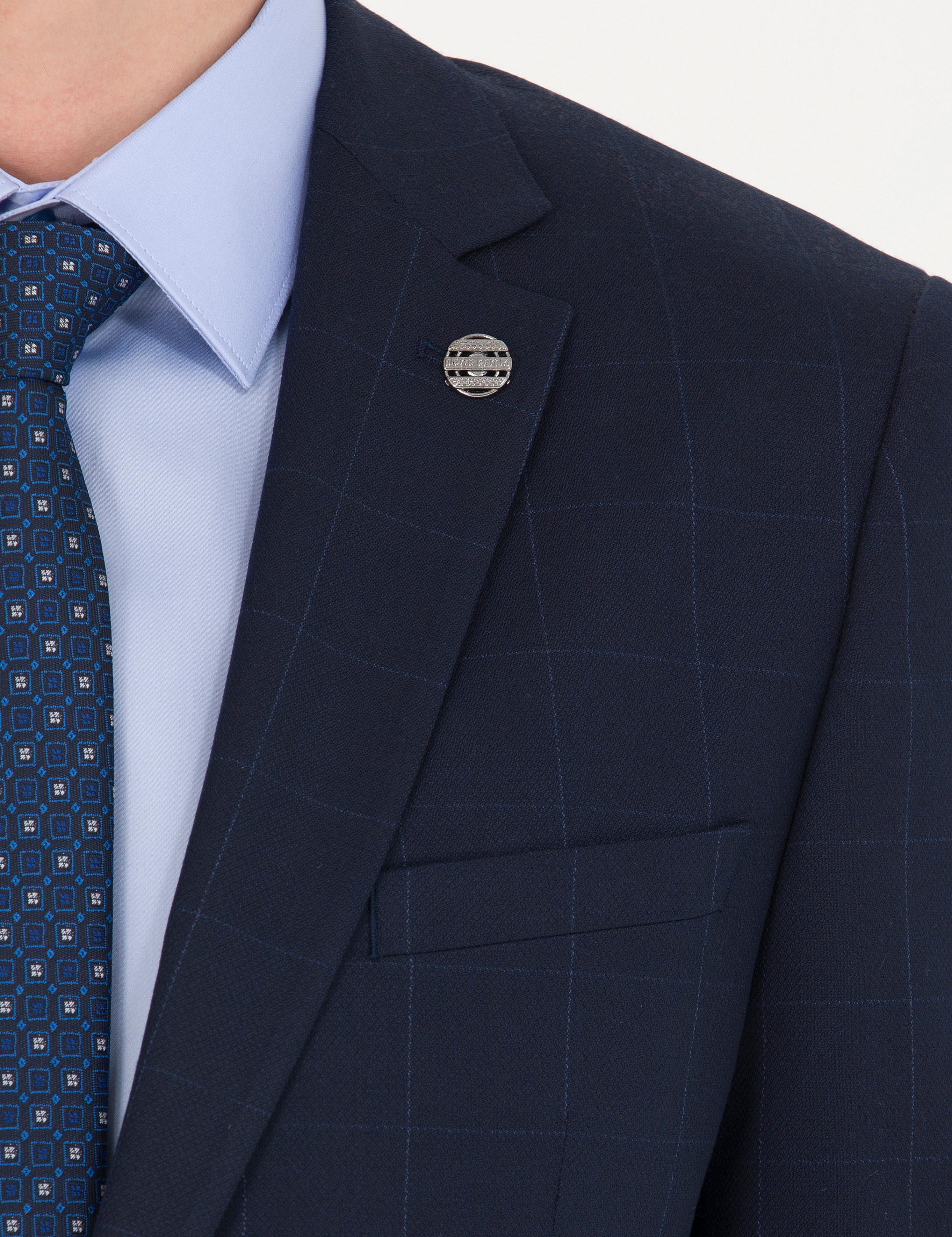 Ekose Lacivert Ekstra Slim Fit Takım Elbise