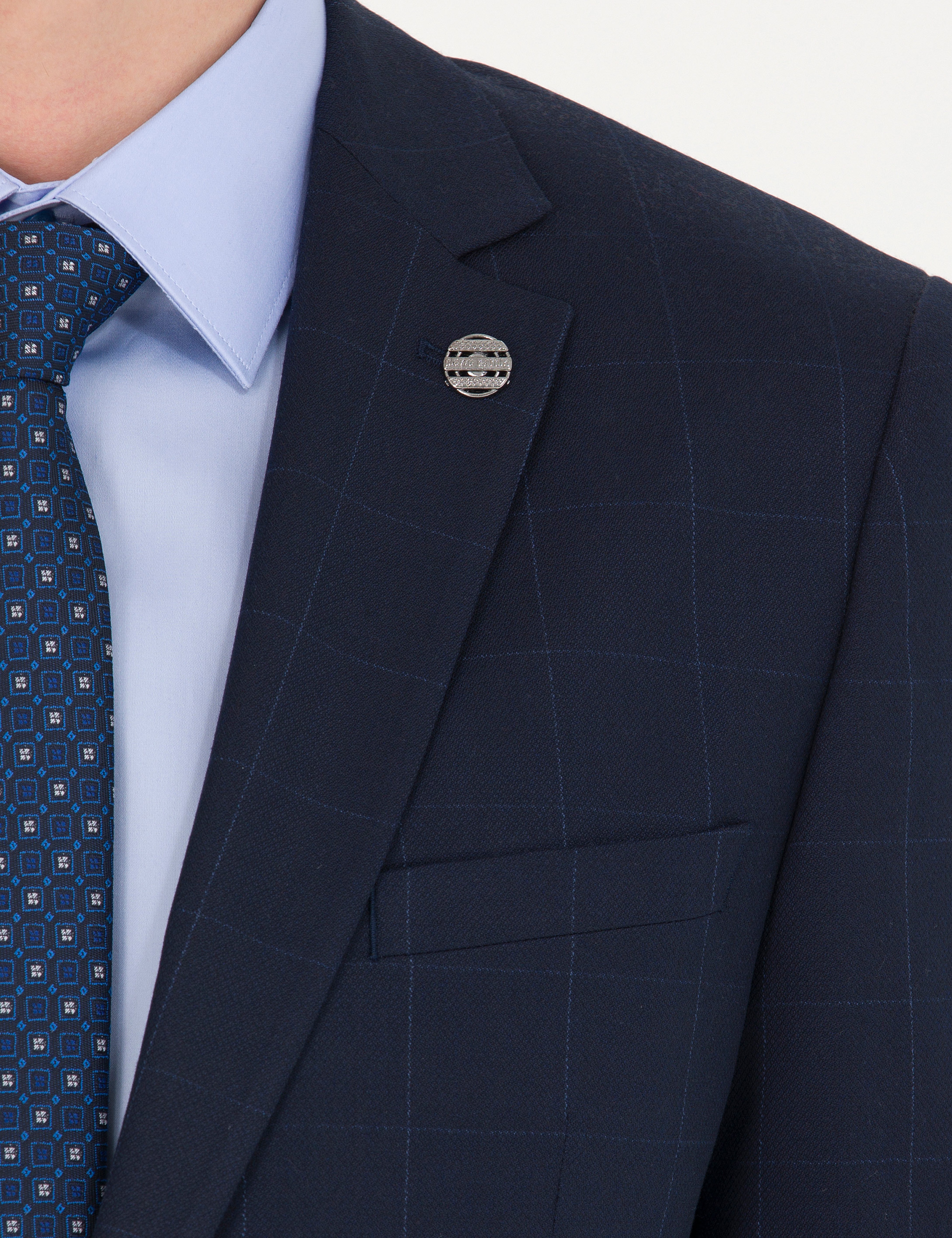 Ekose Lacivert Ekstra Slim Fit Takım Elbise - Image 7