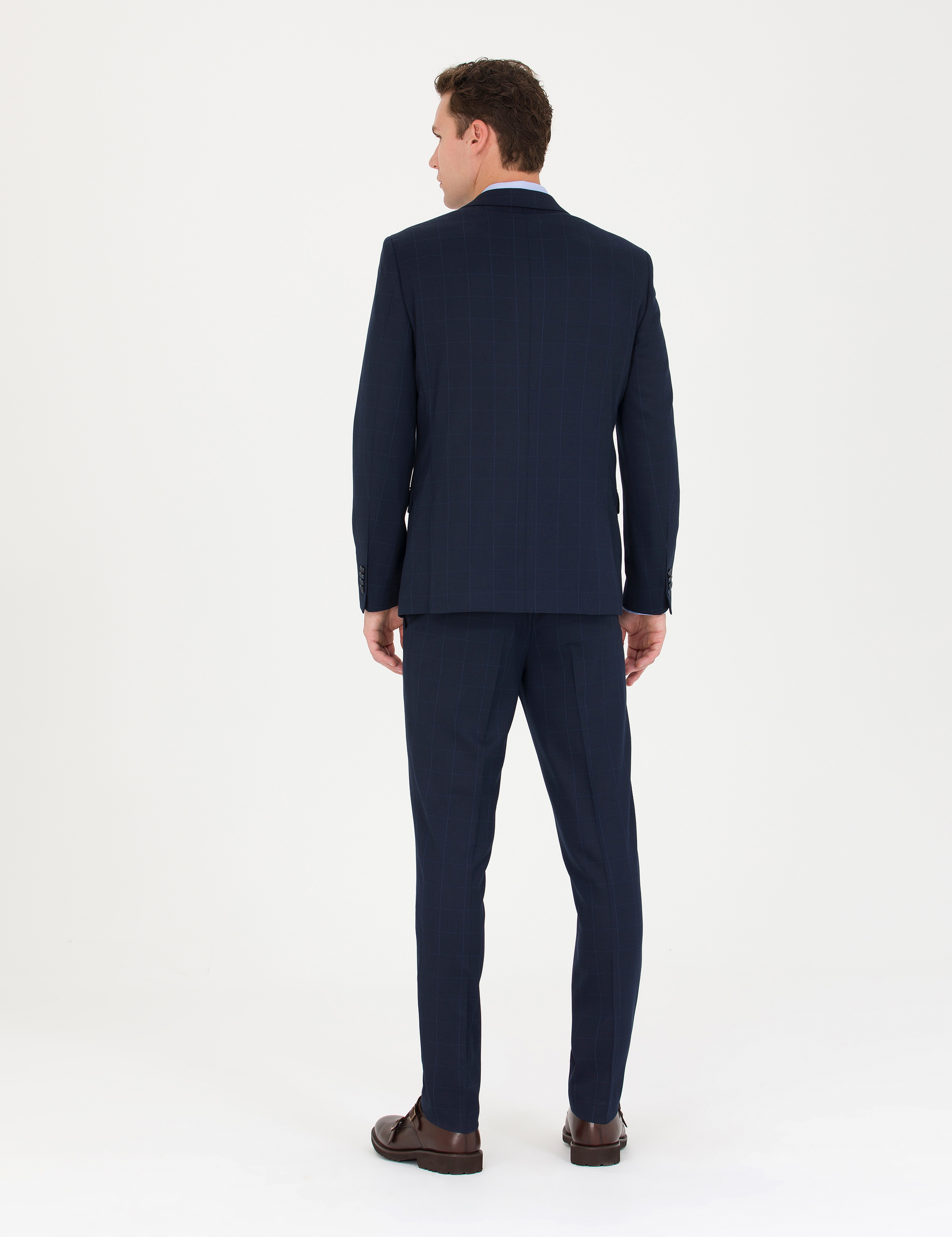 Ekose Lacivert Ekstra Slim Fit Takım Elbise - Image 5