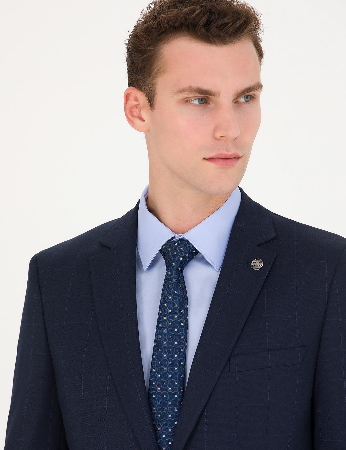 Ekose Lacivert Ekstra Slim Fit Takım Elbise - 50277163005