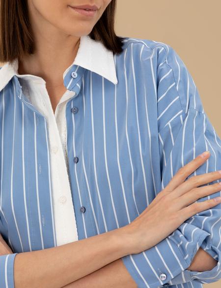 Mavi Oversize Uzun Kollu Çizgili Gömlek - 50262544018