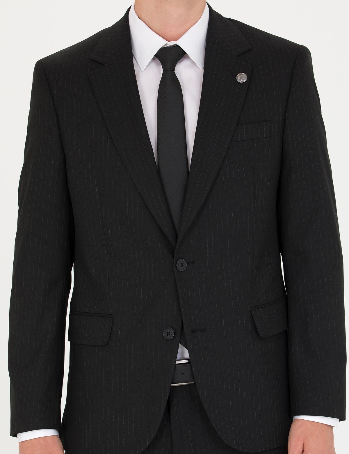 Siyah Klasik Çizgili Takım Elbise - 50275561011