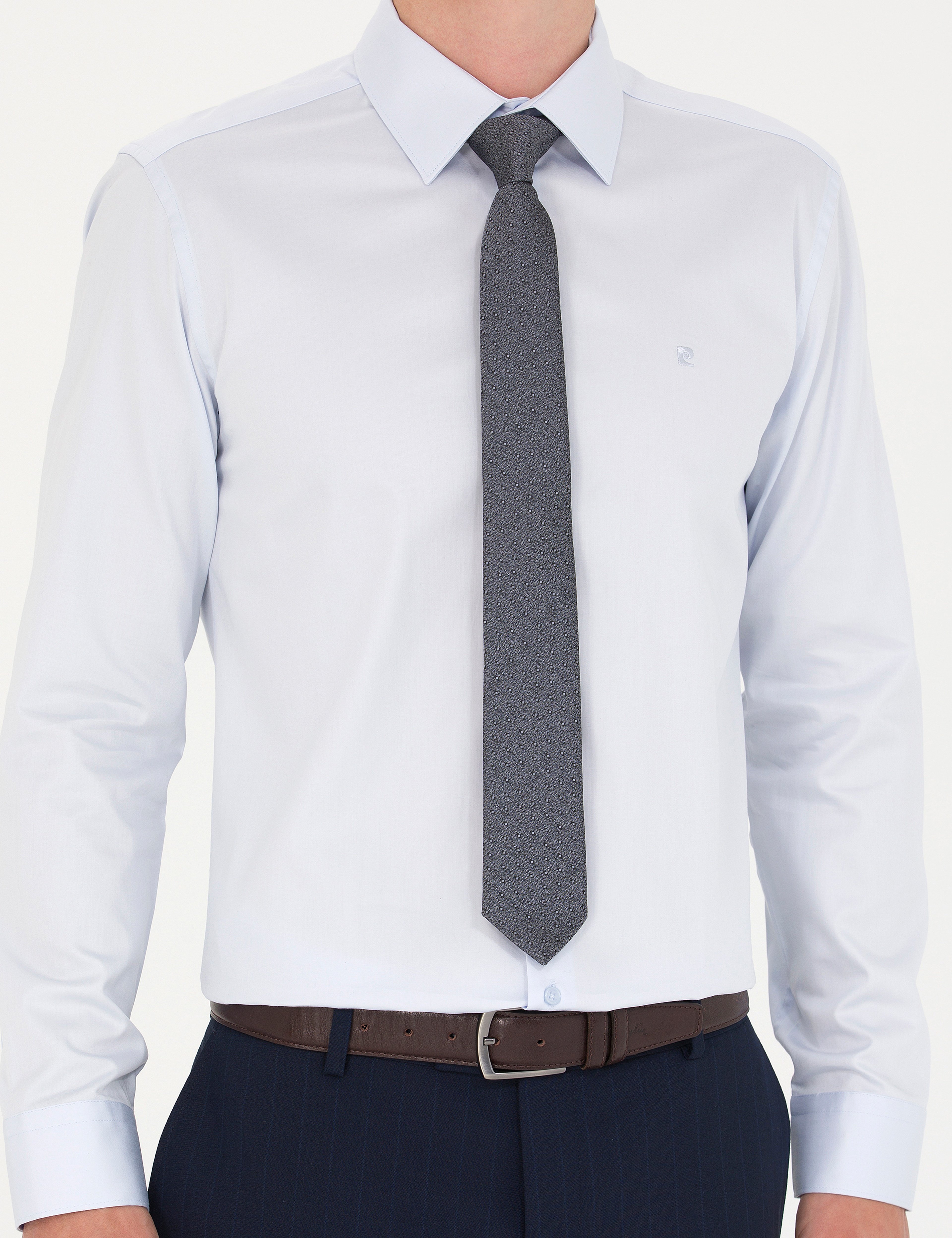 Açık Mavi %100 Pamuk Parlak Saten Slim Fit Uzun Kollu Basic Gömlek - Image 6