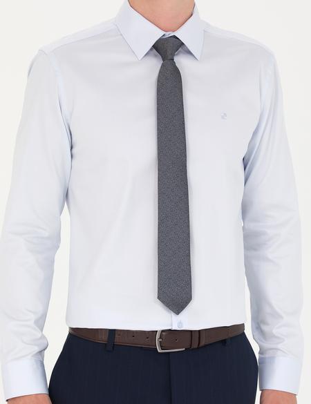 Açık Mavi Parlak Saten Slim Fit Uzun Kollu Basic Gömlek - 50277147007