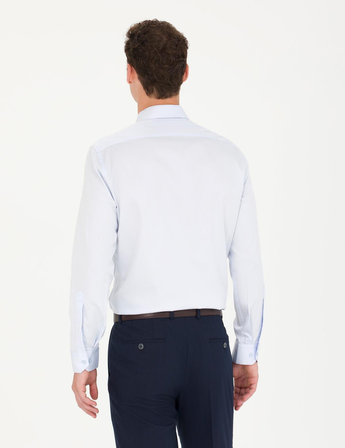 Açık Mavi Parlak Saten Slim Fit Uzun Kollu Basic Gömlek - 50277147007