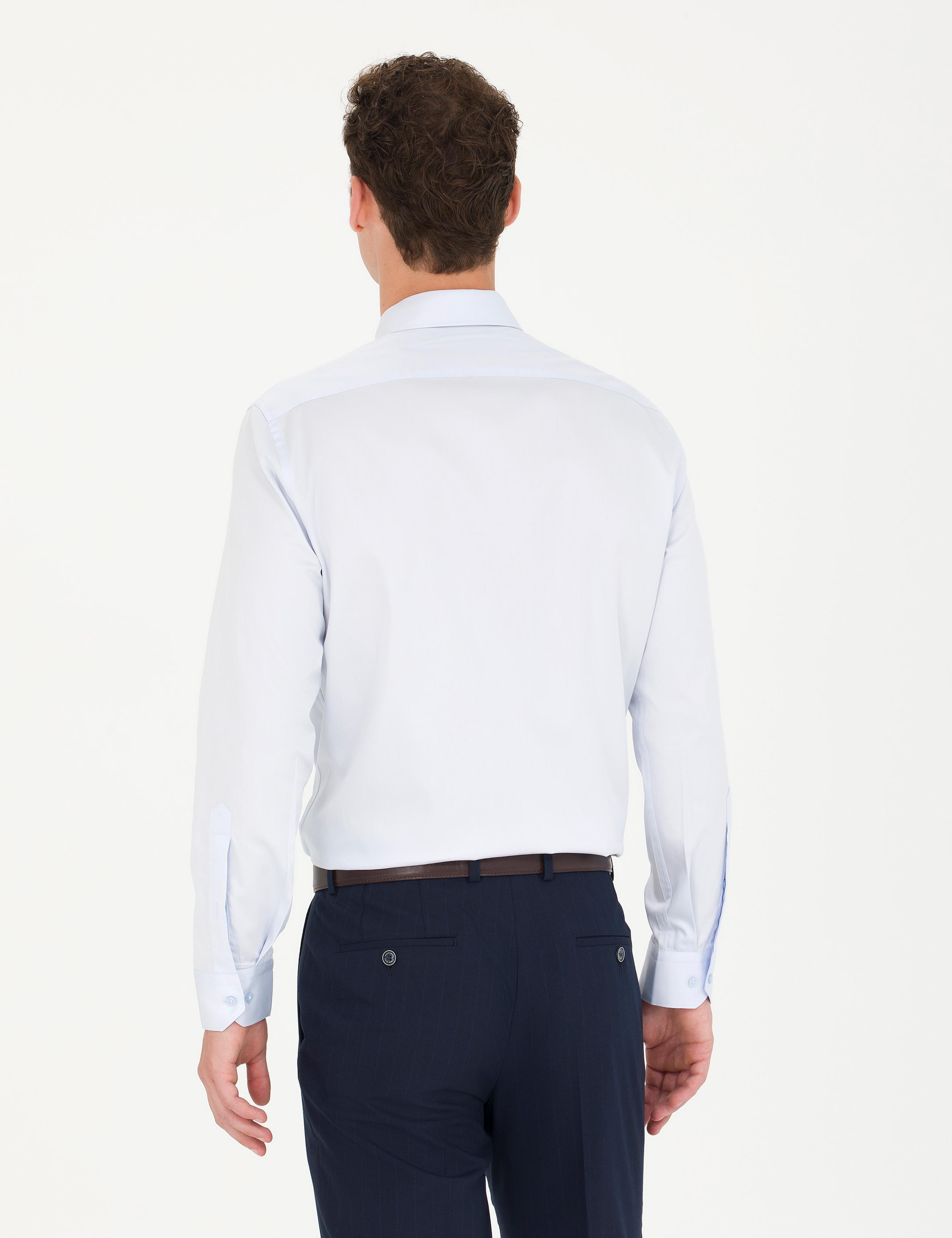 Açık Mavi Parlak Saten Slim Fit Uzun Kollu Basic Gömlek