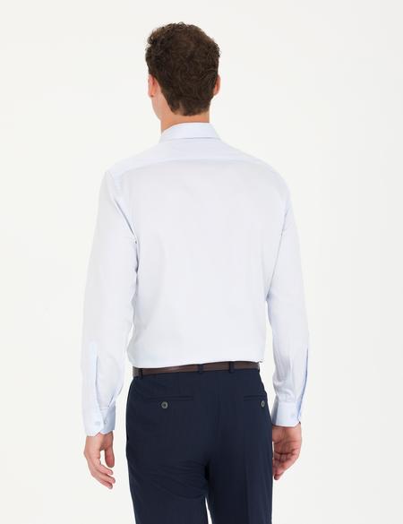 Açık Mavi Parlak Saten Slim Fit Uzun Kollu Basic Gömlek - 50277147007