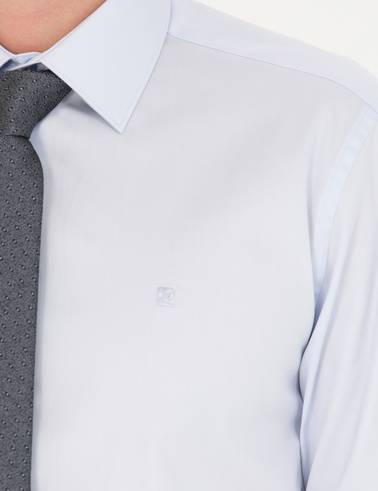 Açık Mavi %100 Pamuk Parlak Saten Slim Fit Uzun Kollu Basic Gömlek