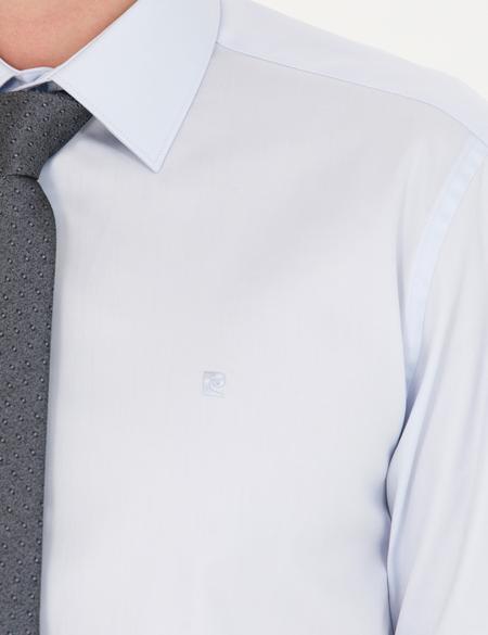 Açık Mavi Parlak Saten Slim Fit Uzun Kollu Basic Gömlek - 50277147007