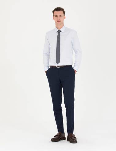 Açık Mavi %100 Pamuk Parlak Saten Slim Fit Uzun Kollu Basic Gömlek