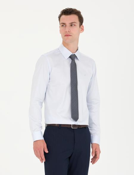 Açık Mavi Parlak Saten Slim Fit Uzun Kollu Basic Gömlek - 50277147007