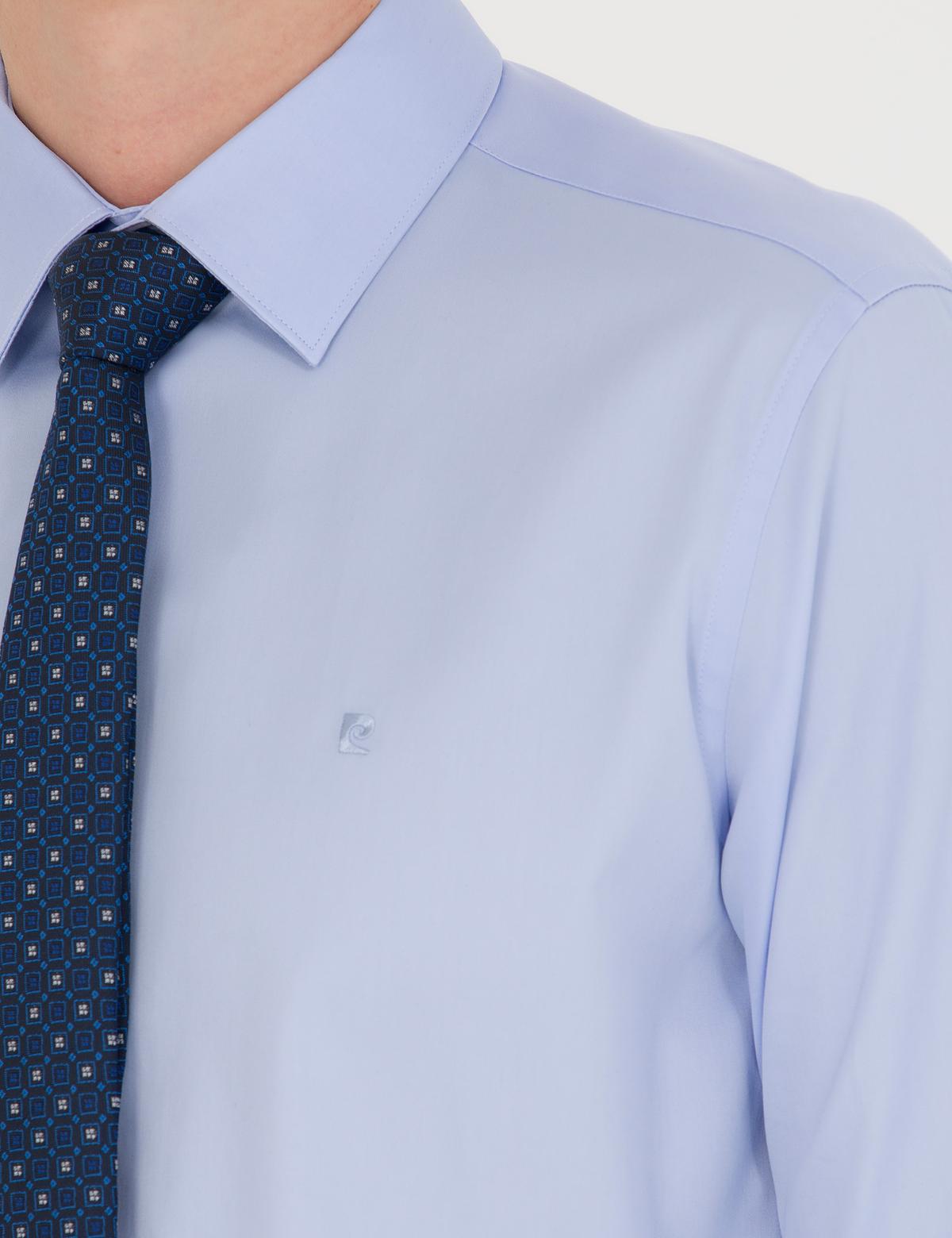 Koyu Mavi Parlak Saten Slim Fit Uzun Kollu Basic Gömlek - 50277147029