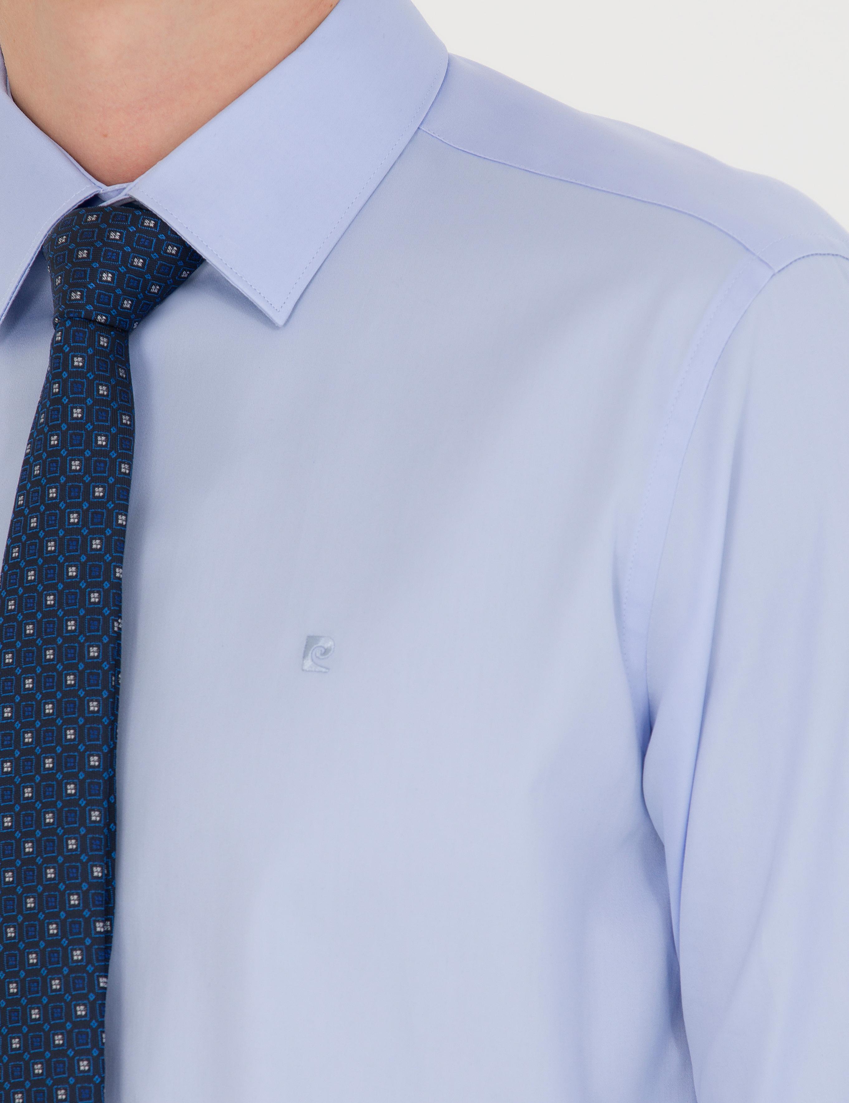 Koyu Mavi Parlak Saten Slim Fit Uzun Kollu Basic Gömlek