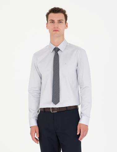 Gri %100 Pamuk Slim Fit Uzun Kollu Basic Gömlek