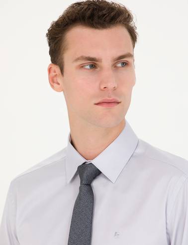 Gri %100 Pamuk Slim Fit Uzun Kollu Basic Gömlek
