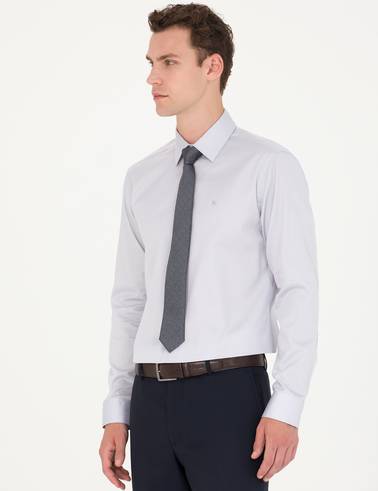 Gri %100 Pamuk Slim Fit Uzun Kollu Basic Gömlek